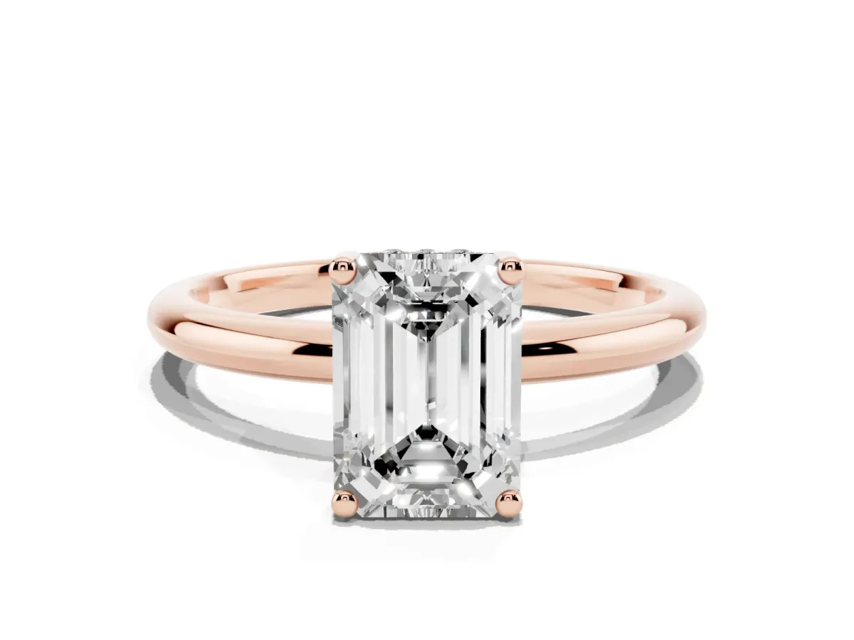 Emerald Cut Cut Solitaire Engagement Ring with Four-Prong Setting and Classic Band Rose gold