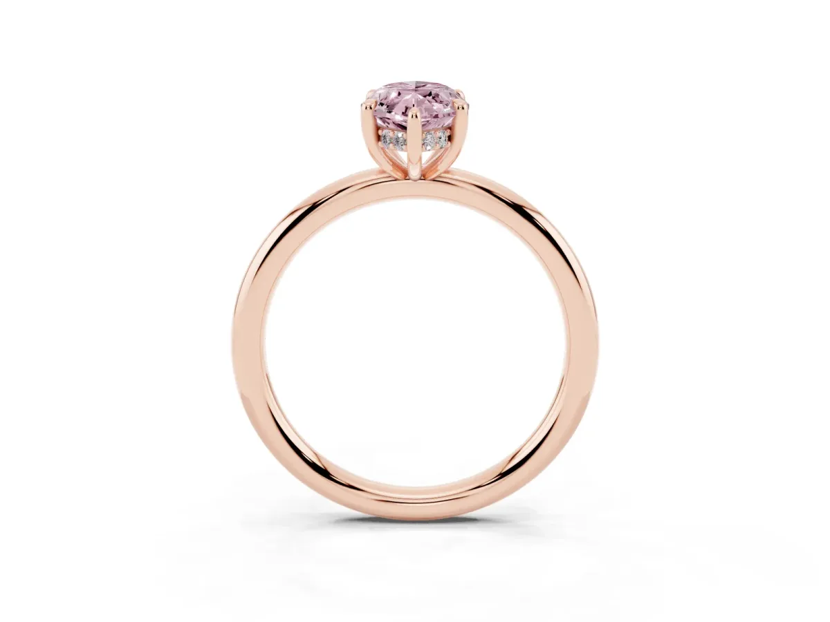 Fancy Pink Marquise Cut Diamond Solitaire Ring with Thin Band and Four-Prong Setting Rose gold