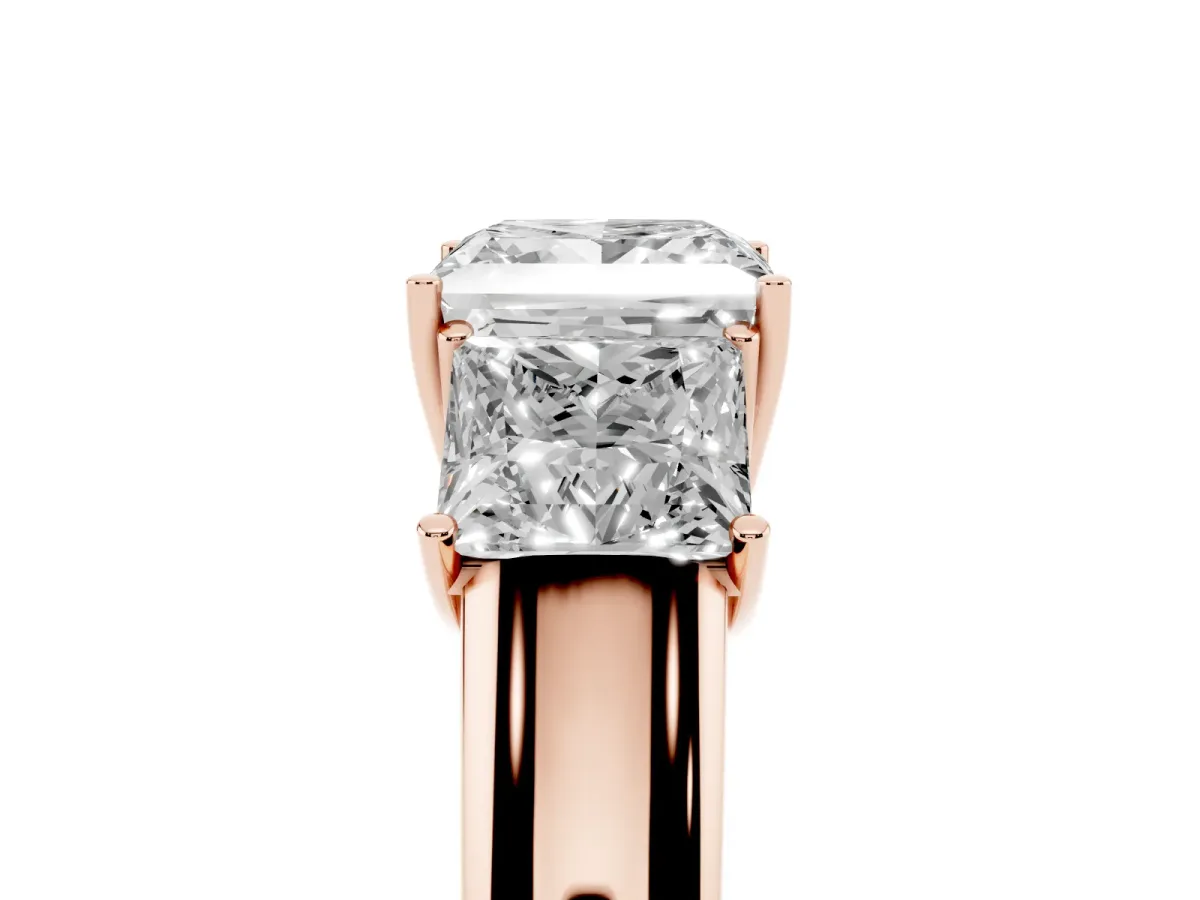Three-Stone Princess Cut Cut Diamond Ring with Prong Setting and Classic Band Rose gold
