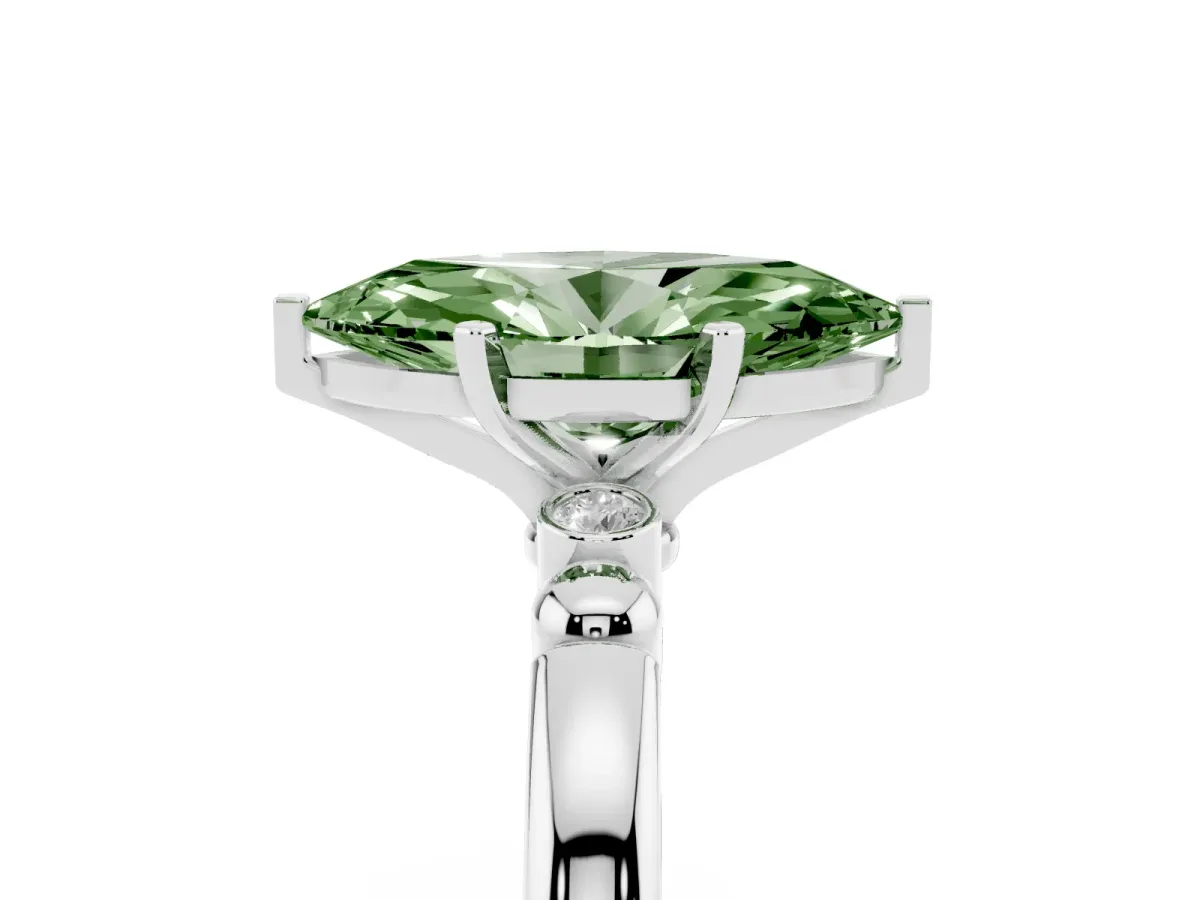 Fancy Green Marquise Cut Solitaire Beaded Band with Four-Prong Setting Silver