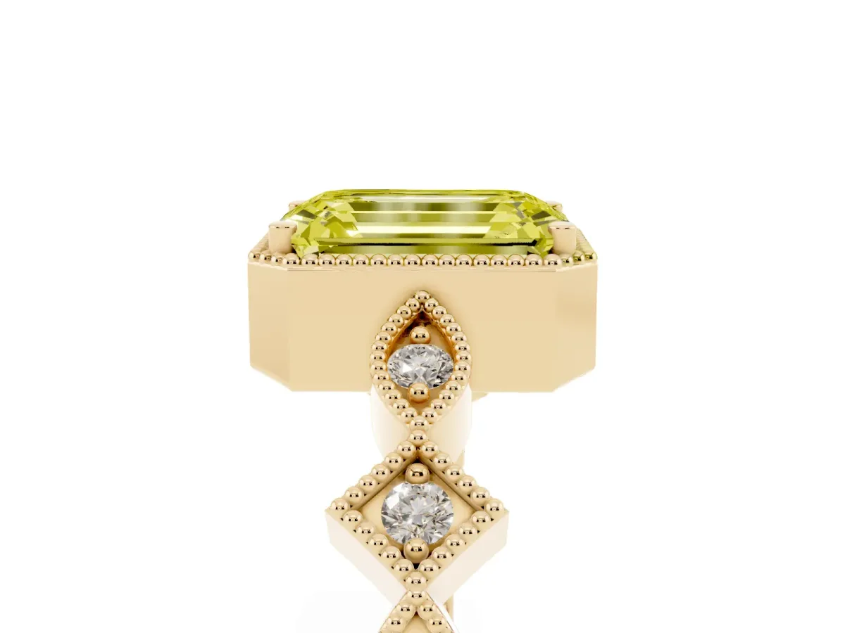 Fancy Yellow Emerald Cut Milgrain Marquise Diamond Twist Band Ring Yellow gold