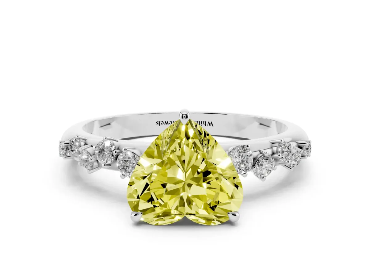 Fancy Yellow Heart Cut Diamond Cluster Prong-Set Solitaire Ring Platinum
