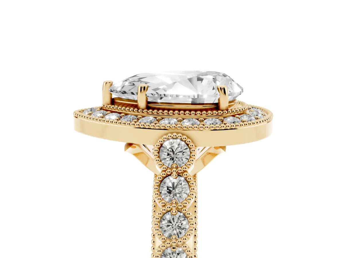 Pear Cut Halo Twist Band Solitaire Ring with Six-Prong Setting Yellow gold