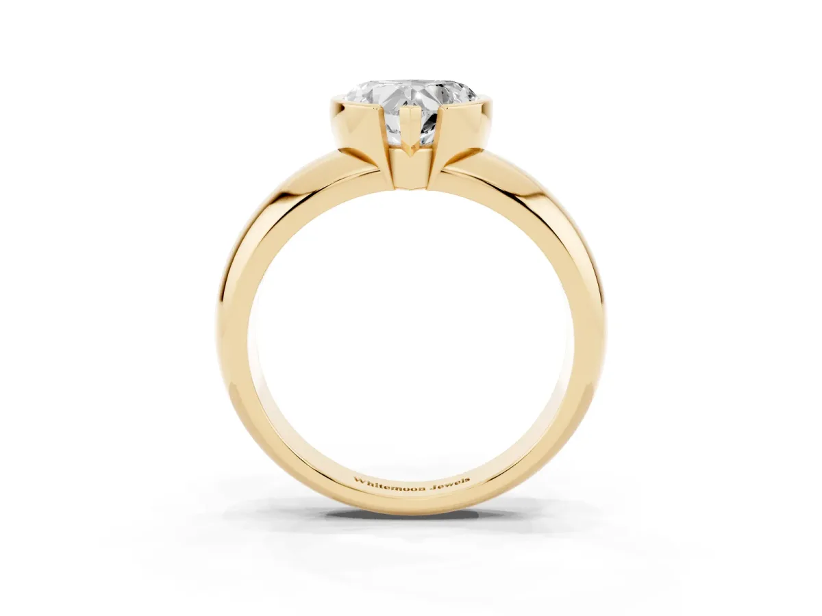 Heart Cut Solitaire Tension Set Diamond Ring with Wide Band Yellow gold