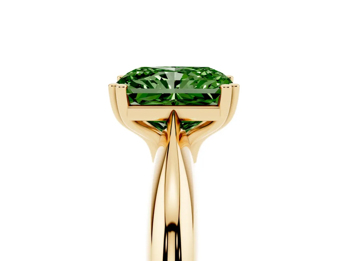 Fancy Green Radiant Cut Cut Solitaire Engagement Ring with Tapered Band and Four-Prong Setting Yellow gold