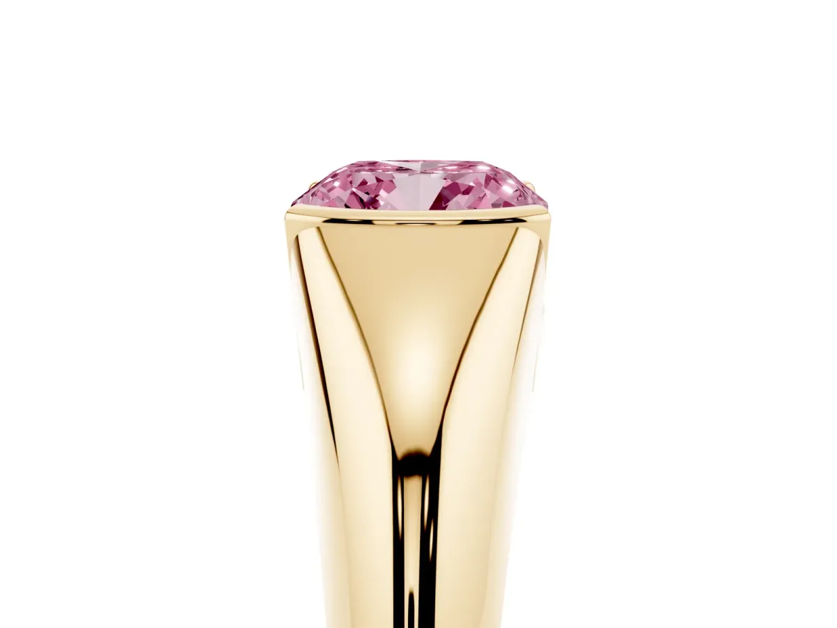 Fancy Pink Cushion Cut Solitaire Tension Set Diamond Ring Yellow gold