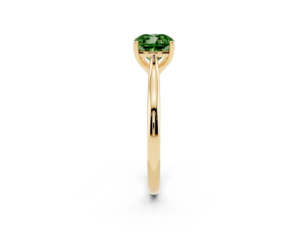 Fancy Green Cushion Cut Cut Solitaire Ring with Cathedral Band and Four-Prong Setting Yellow gold