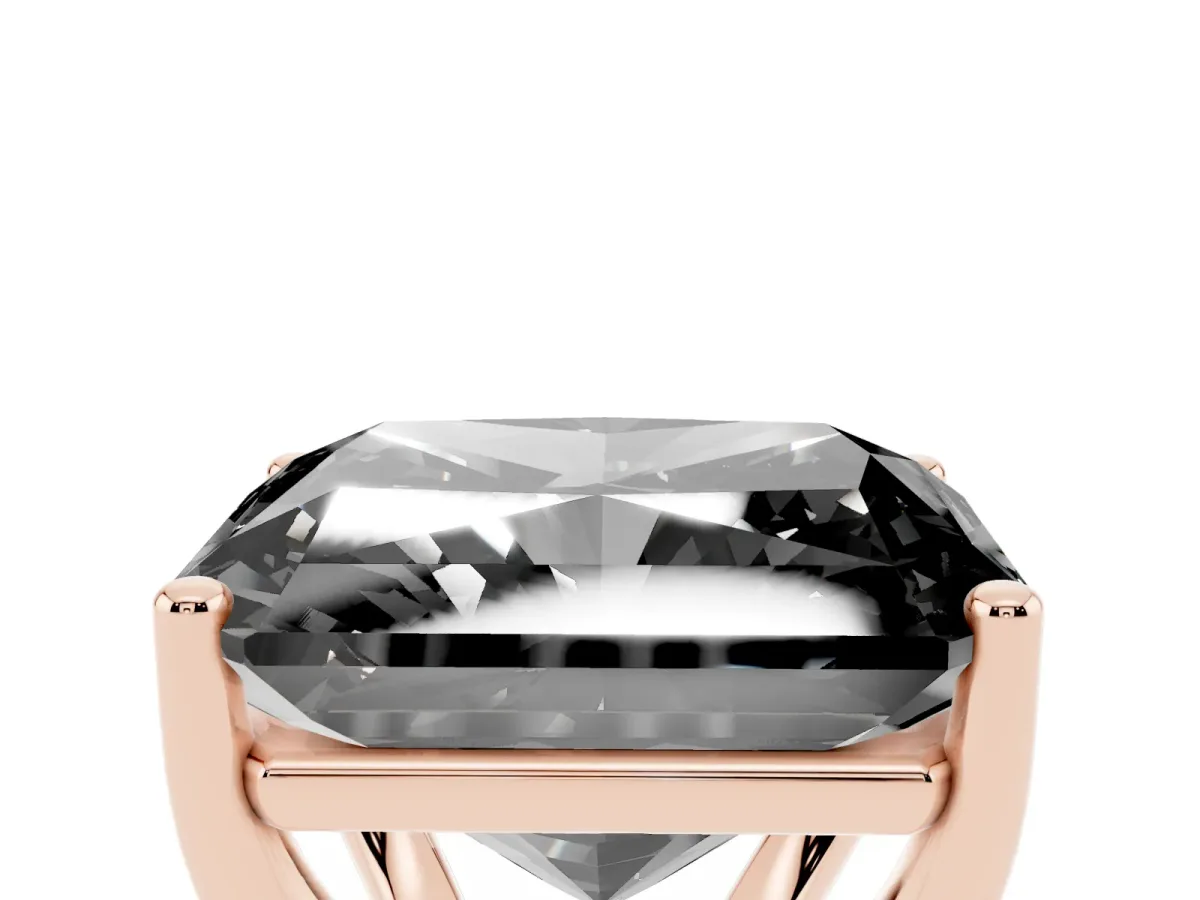 Fancy Black Radiant Cut Cut Diamond Solitaire Engagement Ring with Tapered Plain Band and Four-Prong Setting Rose gold
