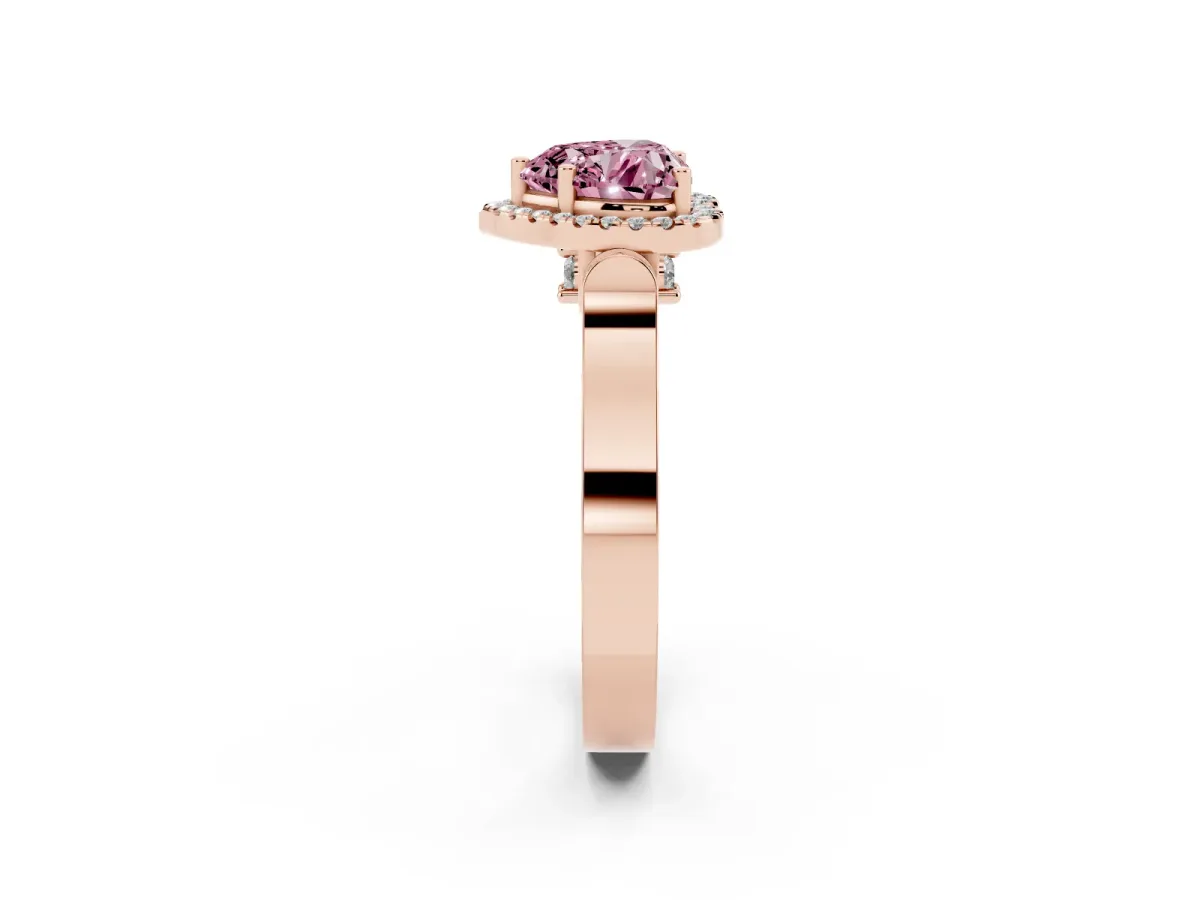 Fancy Pink Heart Cut Halo Pave Split Shank Prong Setting Ring Rose gold