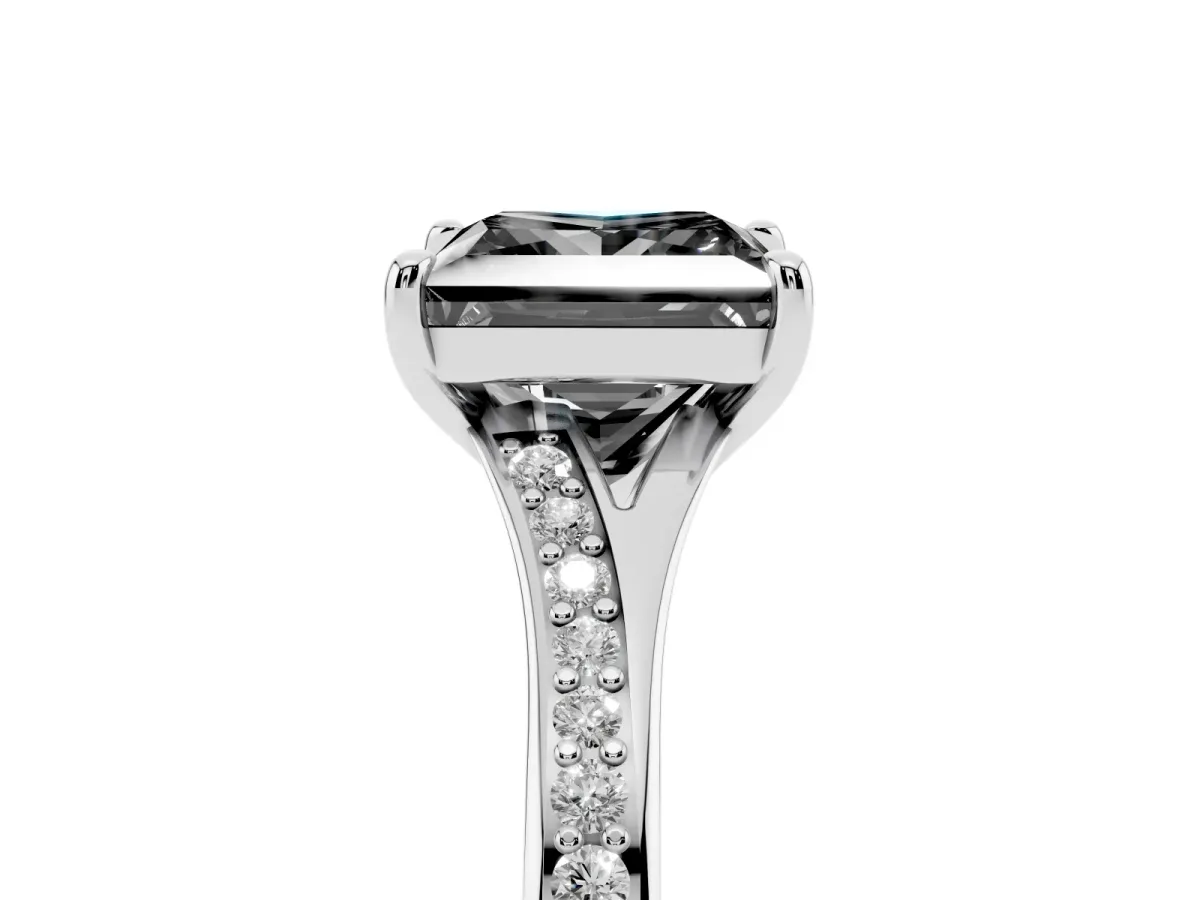 Fancy Black Princess Cut Diamond Solitaire Ring with Pavé Band and Prong Setting Silver