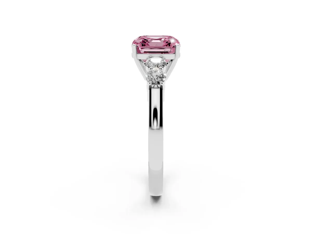 Fancy Pink Asscher Cut Cut Diamond Five-Stone Prong Set White Gold Ring Platinum