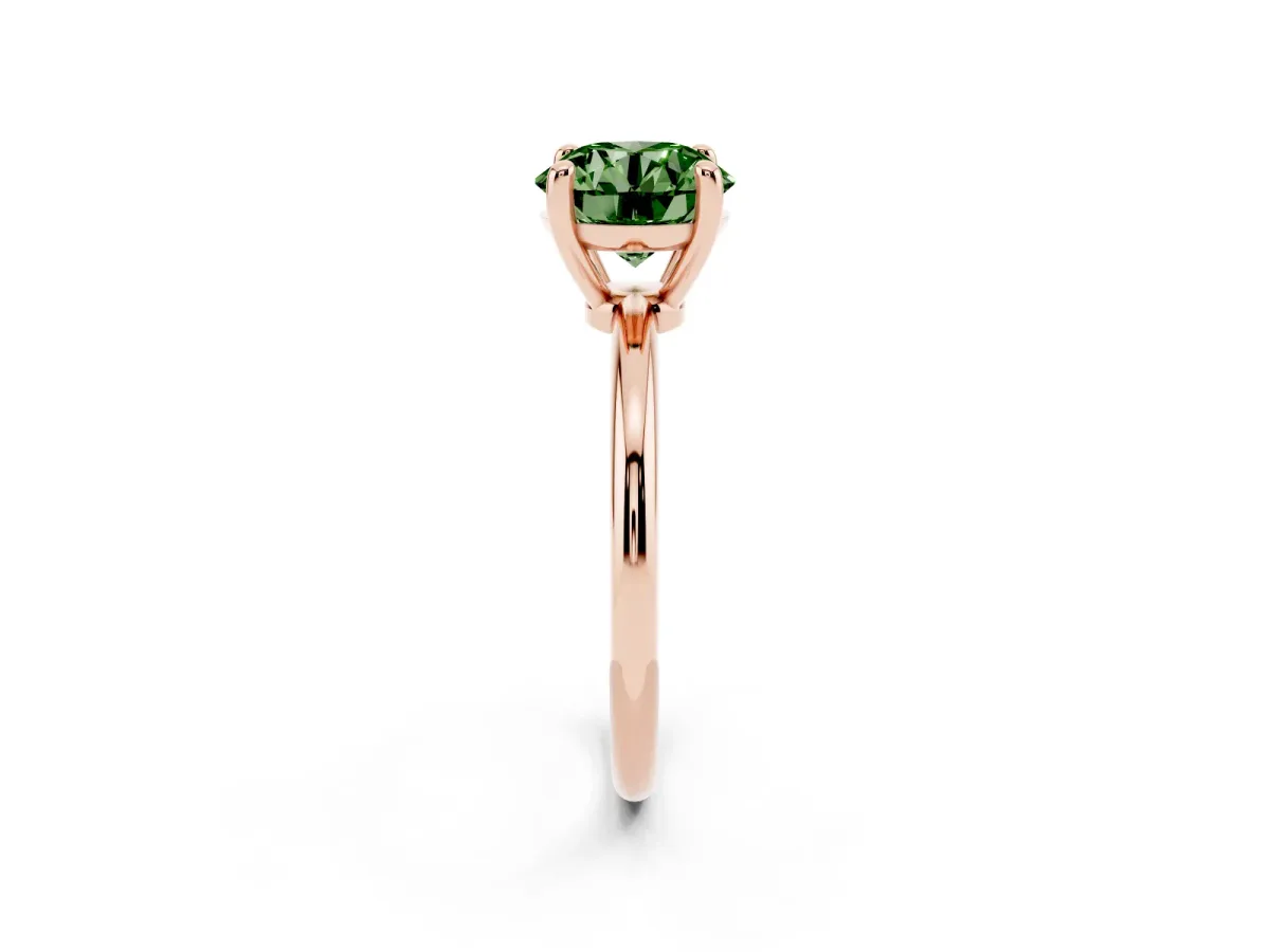 Fancy Green Round Cut Solitaire Diamond Ring with 4-Prong Setting on a Classic Band Rose gold