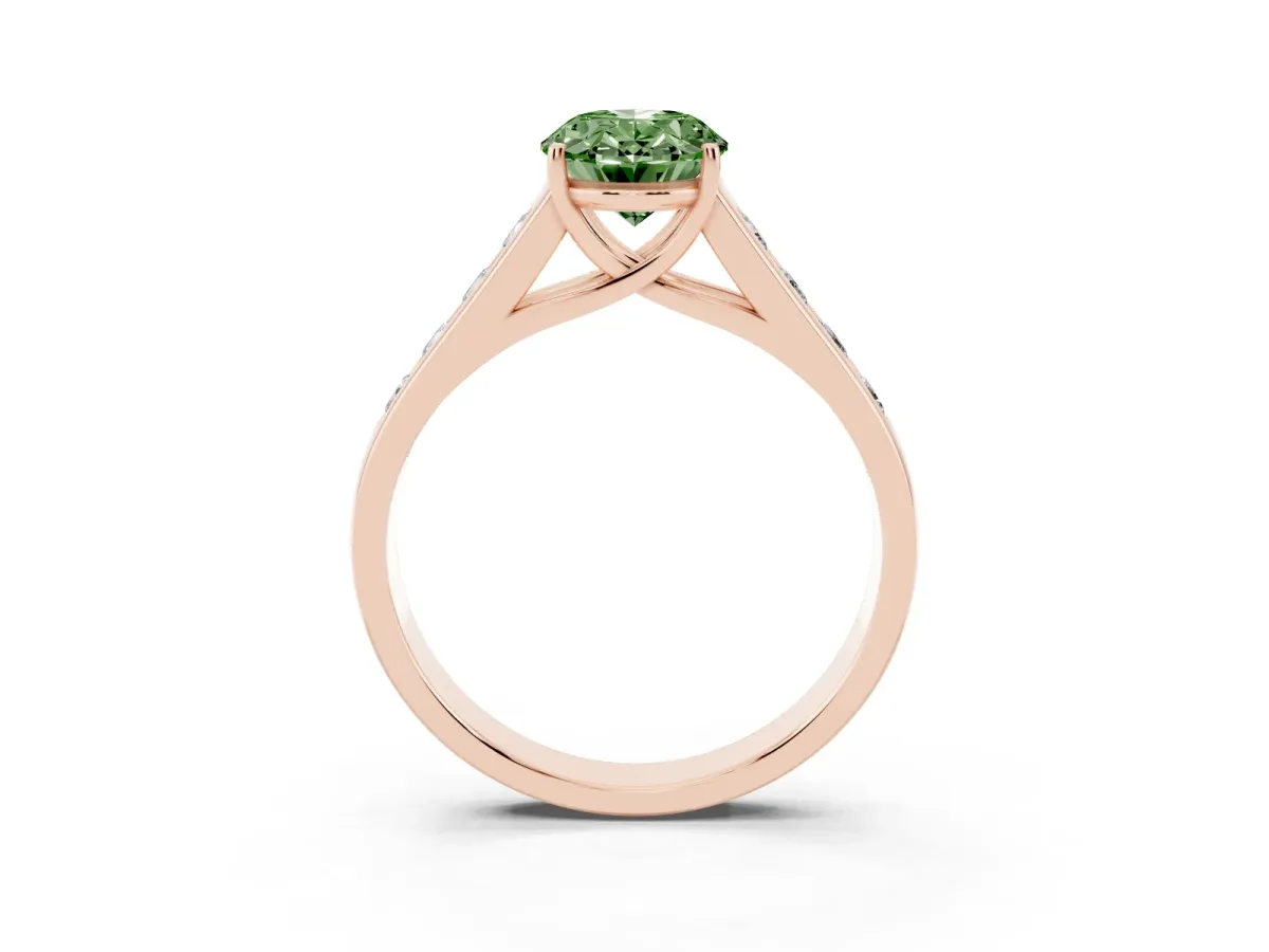 Fancy Green Oval Cut Solitaire Channel-Set Diamond Engagement Ring with Four-Prong Setting Rose gold