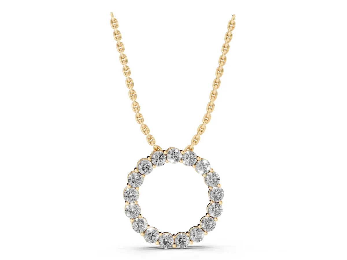 Round Diamond Prong-Set Circle Pendant Yellow gold