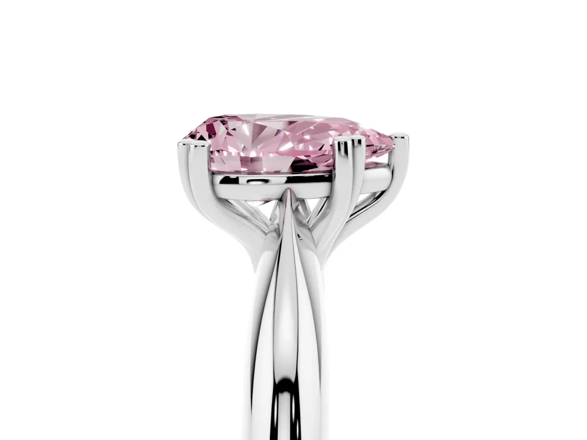 Fancy Pink Pear Cut Cut Solitaire Engagement Ring with Tapered Band and Four-Prong Setting White gold