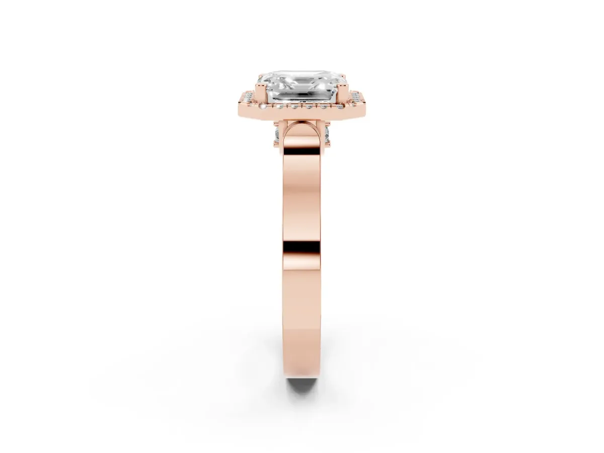 Asscher Cut Halo Pave Split Shank Prong Setting Ring Rose gold