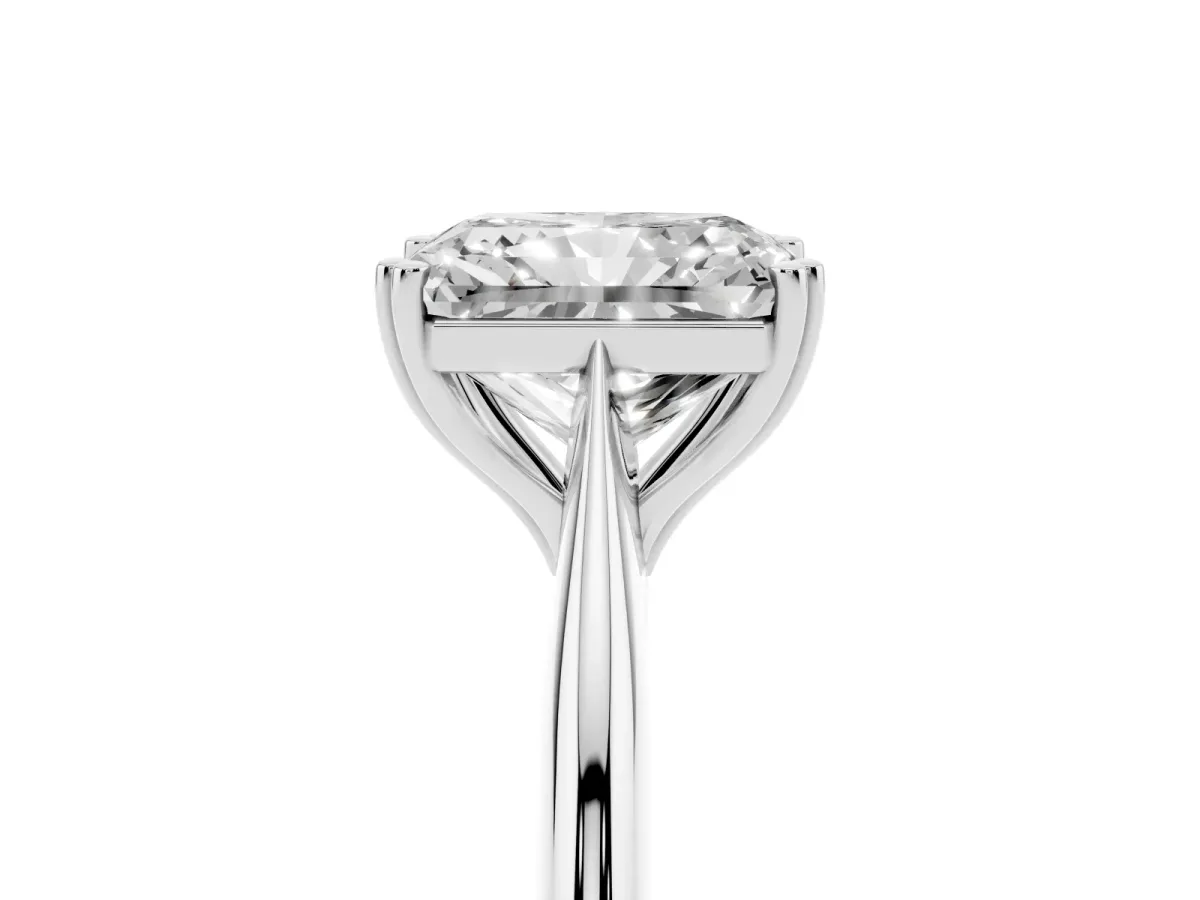 Radiant Cut Solitaire Diamond Ring with Six-Prong Setting and Classic Band Silver