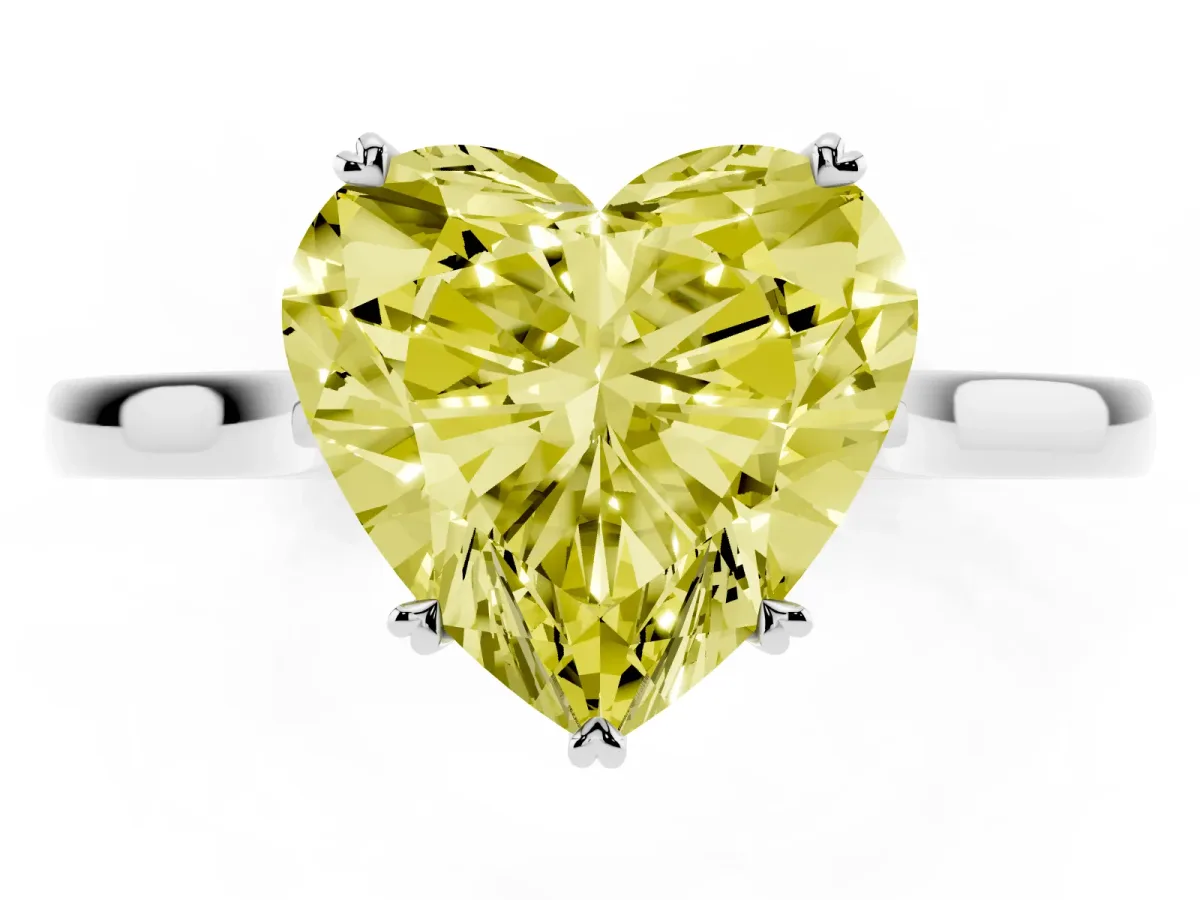 Fancy Yellow Heart Cut Solitaire Heart Prong Engagement Ring with Tapered Band Platinum