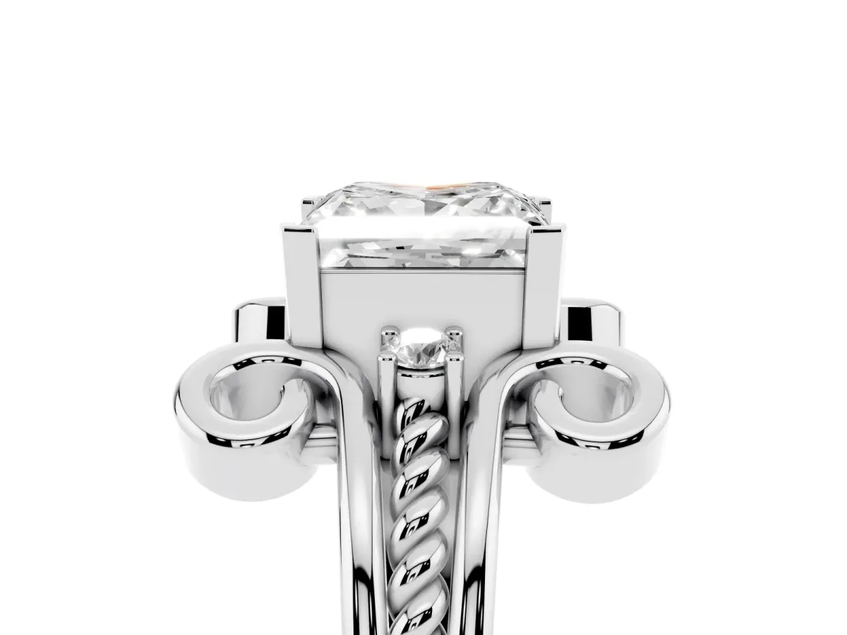 Princess Cut Solitaire Twisted Band Scroll Prong Ring Silver