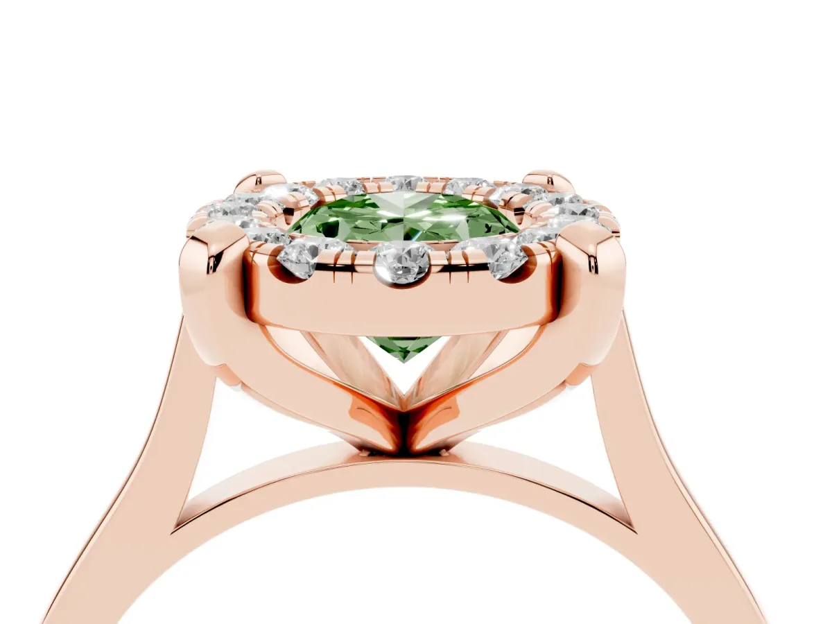 Fancy Green Oval Cut Diamond Cluster Halo Solitaire with Four-Prong Setting Rose gold