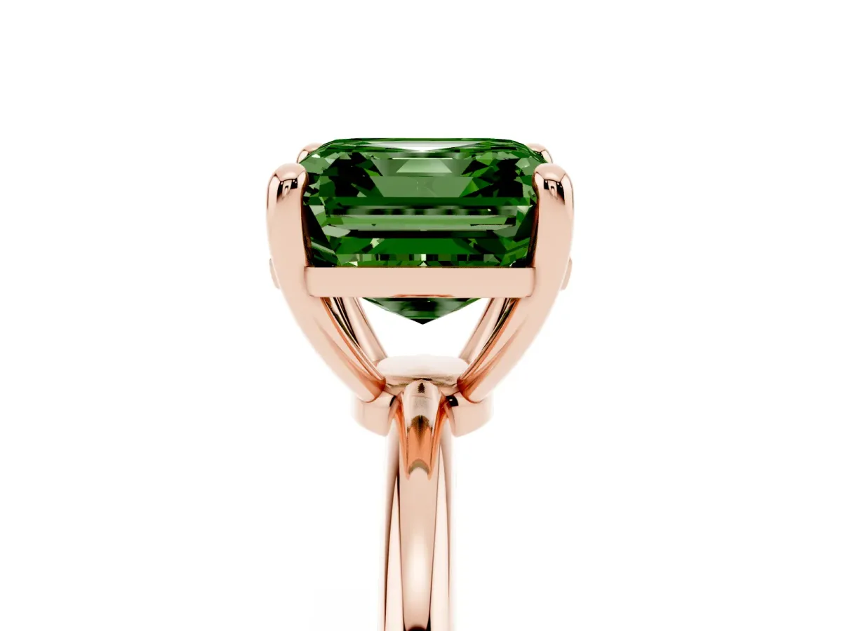 Fancy Green Asscher Cut Solitaire Diamond Ring with 4-Prong Setting on a Classic Band Rose gold