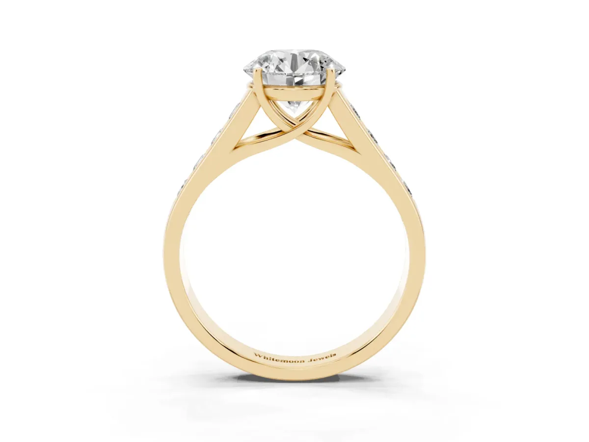 Round Cut Brilliant Channel-Set Solitaire Ring with Four-Prong Setting Yellow gold