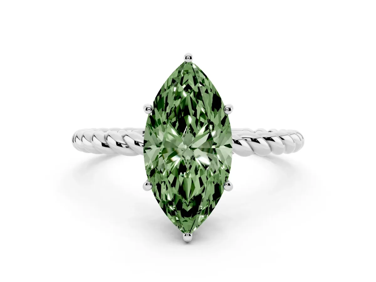 Fancy Green Marquise Cut Solitaire Twisted Band 4-Prong Ring Platinum