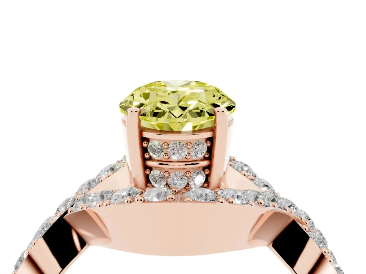 Fancy Yellow Oval Cut Solitaire Twist Band Pavé Diamond Engagement Ring Rose gold