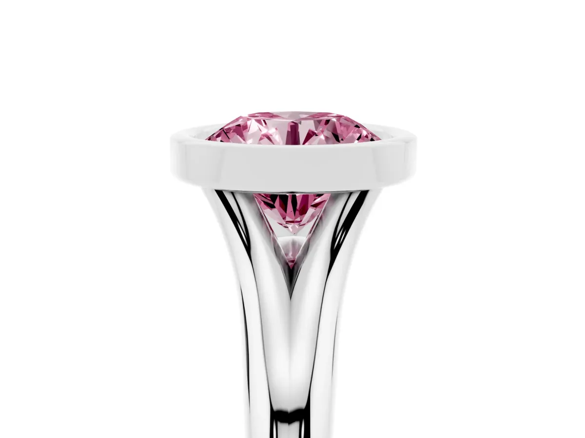 Fancy Pink Bezel Set Round Cut Solitaire Diamond Ring with Smooth Band Silver