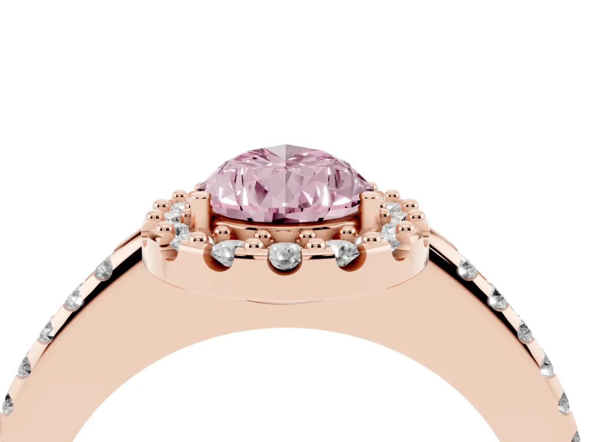Fancy Pink Pear Cut Diamond Pavé Halo Ring with Four-Prong Setting Rose gold