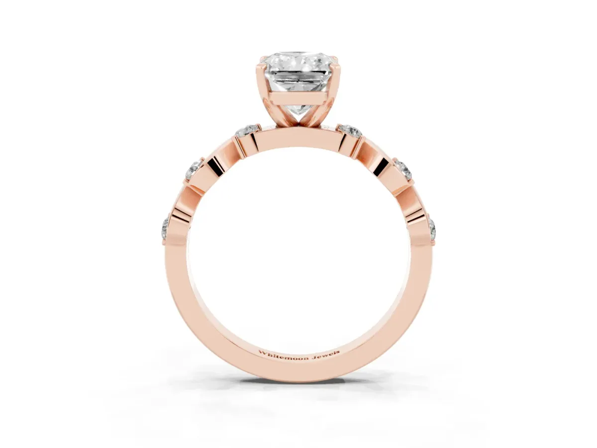 Radiant Cut Diamond Solitaire Twisted Band with Round Accents and Prong Setting Rose gold