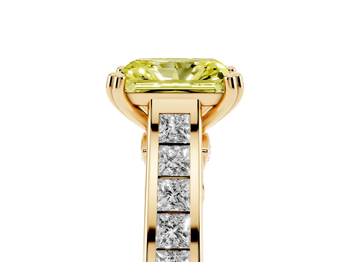Fancy Yellow Radiant Cut Cut Channel Set Solitaire Engagement Ring with Prong Setting Yellow gold