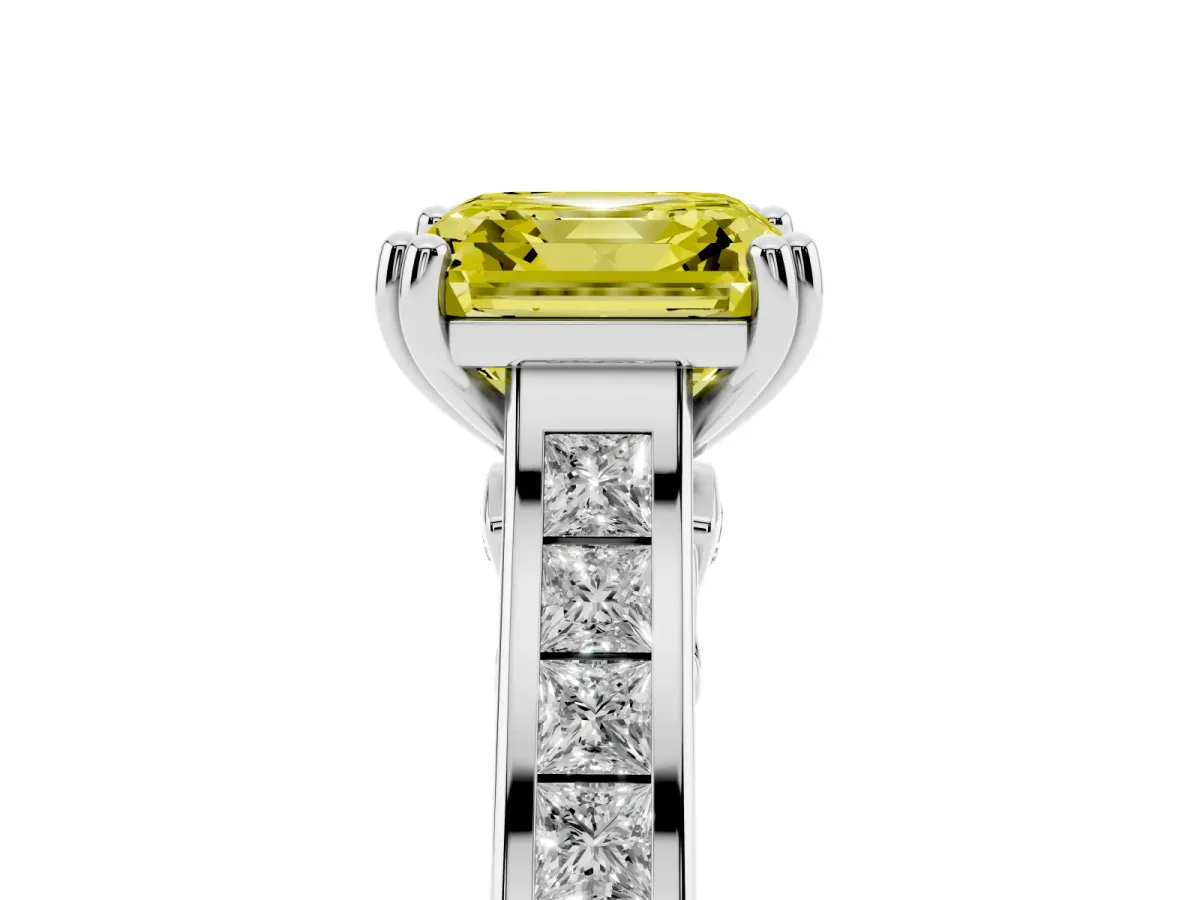 Fancy Yellow Asscher Cut Cut Channel Set Solitaire Engagement Ring with Prong Setting Silver