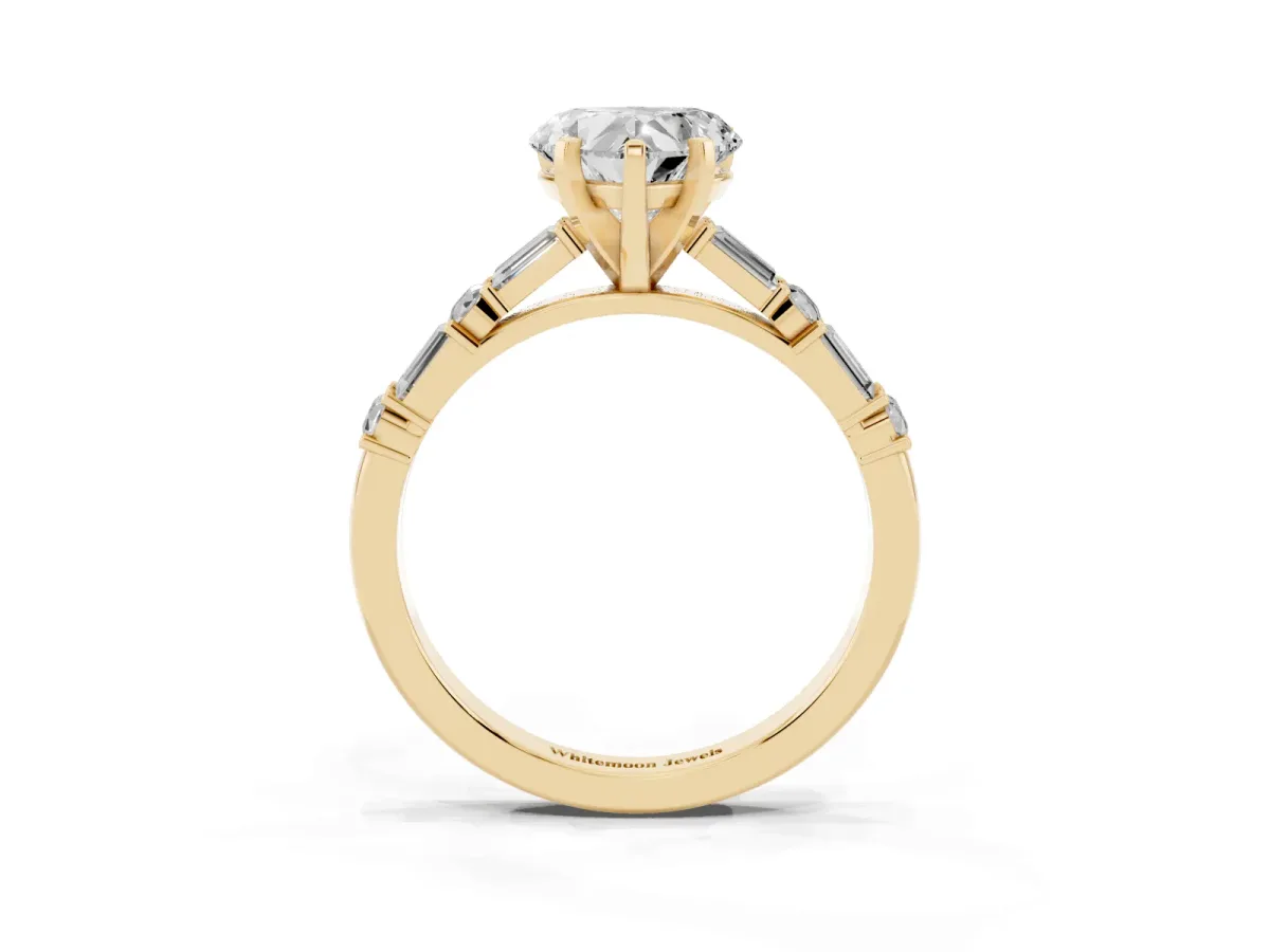 Heart Cut Diamond Solitaire with Side Baguettes and Channel Set Band Yellow gold