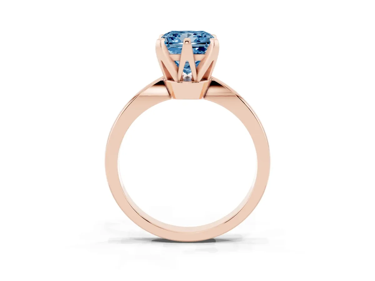 Fancy Blue Princess Cut Solitaire Engagement Ring with Six-Prong Setting and Tapered Band Rose gold