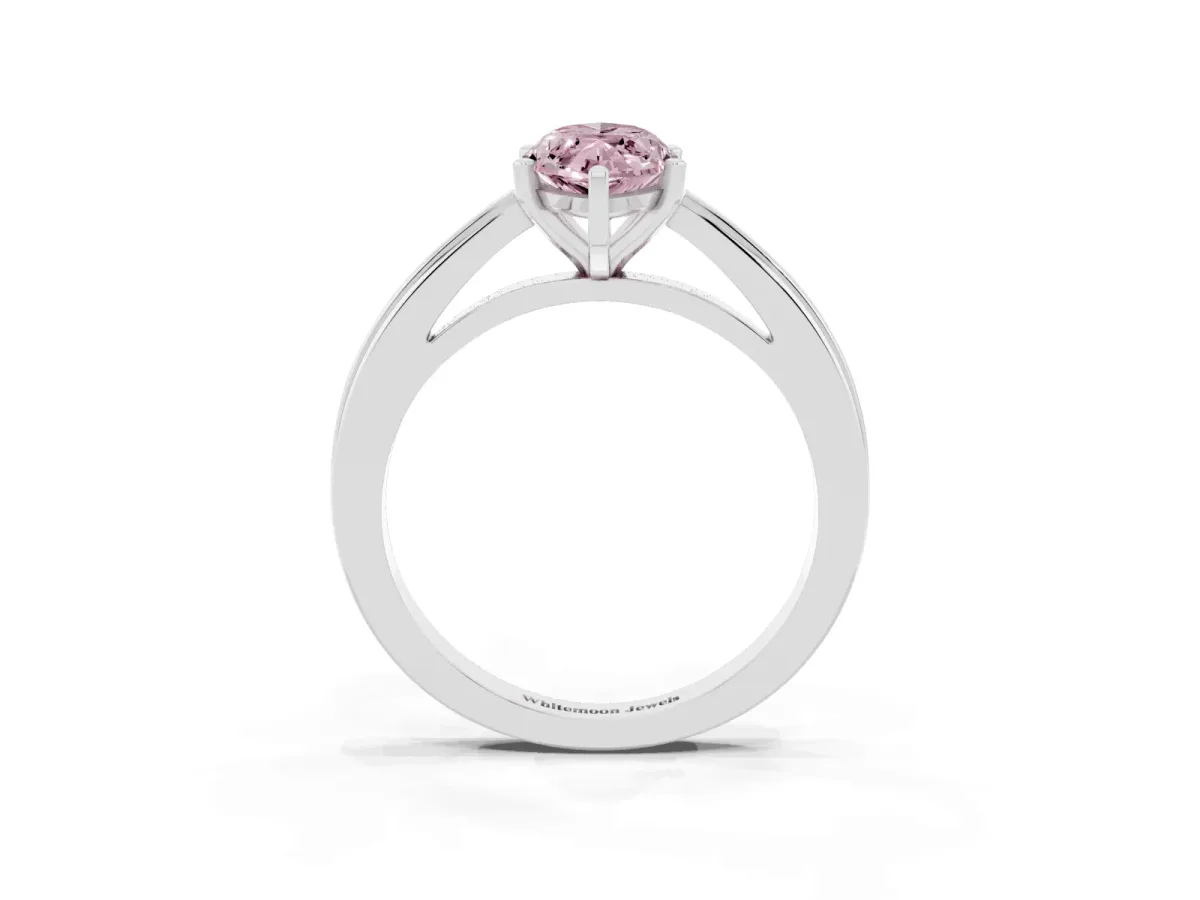 Fancy Pink Marquise Cut Solitaire Diamond Ring with Four-Prong Setting and Classic Band Silver