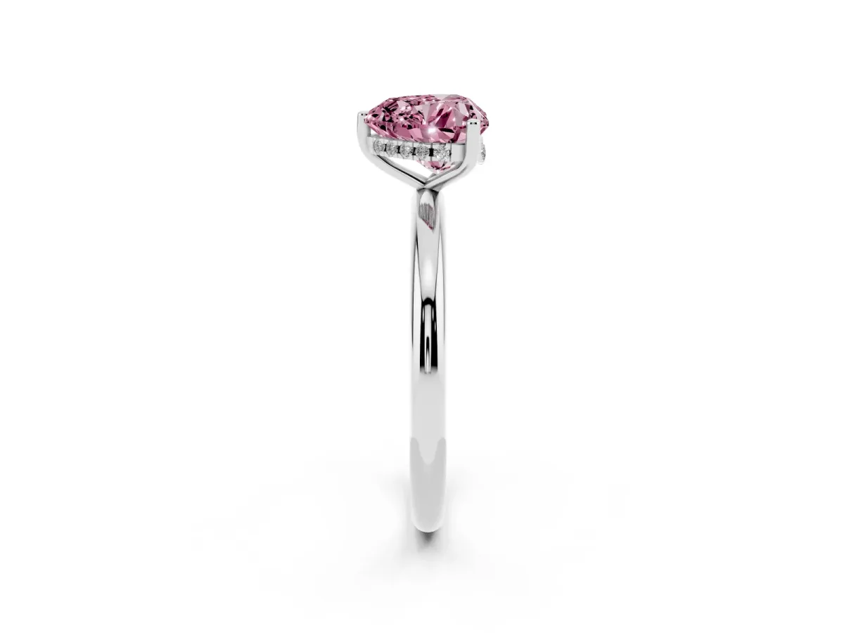 Fancy Pink Heart Cut Cut Solitaire Engagement Ring with Four-Prong Setting and Classic Band Silver