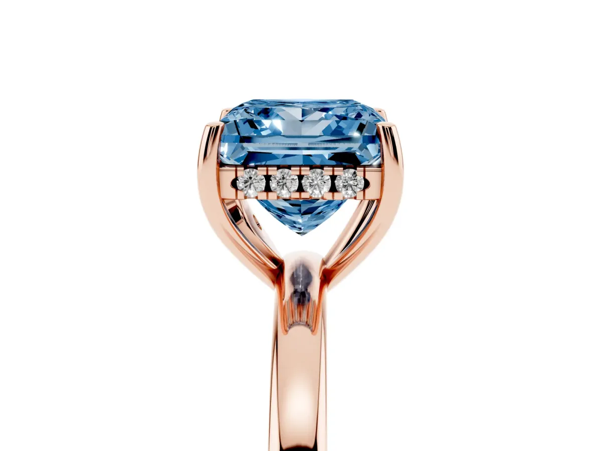 Fancy Blue Princess Cut Solitaire Diamond Ring with Prong Setting and Plain Band Rose gold