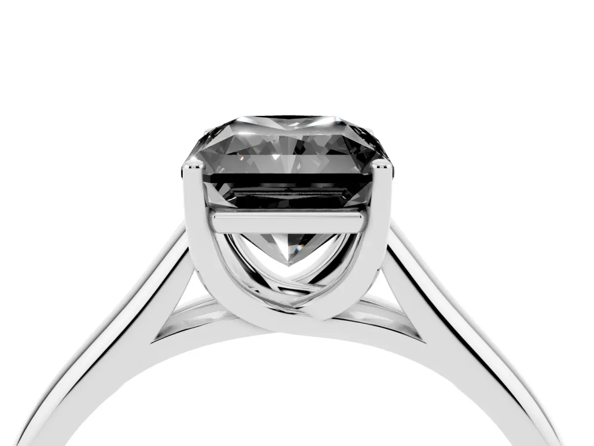 Fancy Black Radiant Cut Solitaire Engagement Ring with Tapered Band and Four-Prong Setting Silver