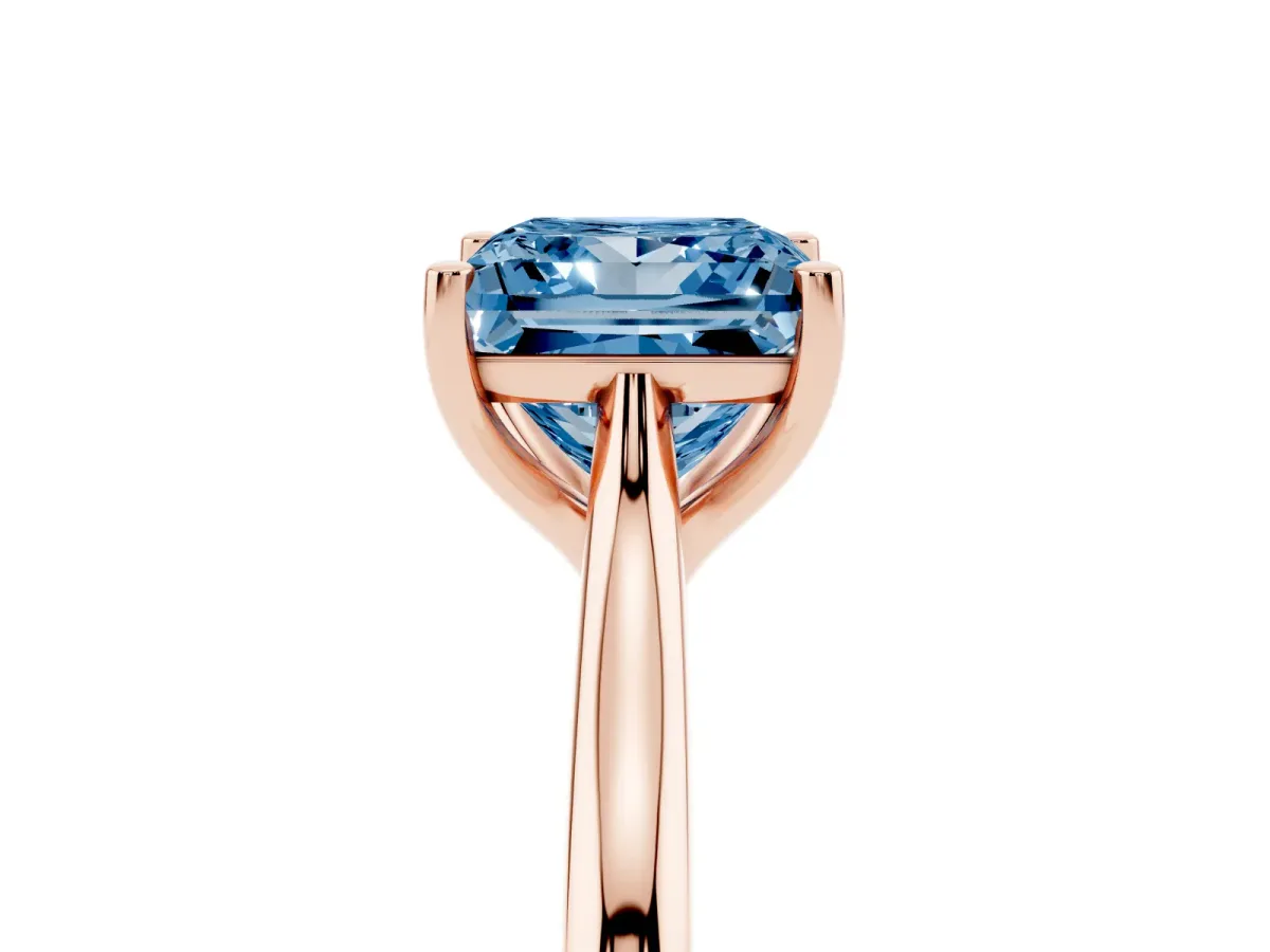 Fancy Blue Princess Cut Cut Solitaire Ring with Cathedral Band and Four-Prong Setting Rose gold