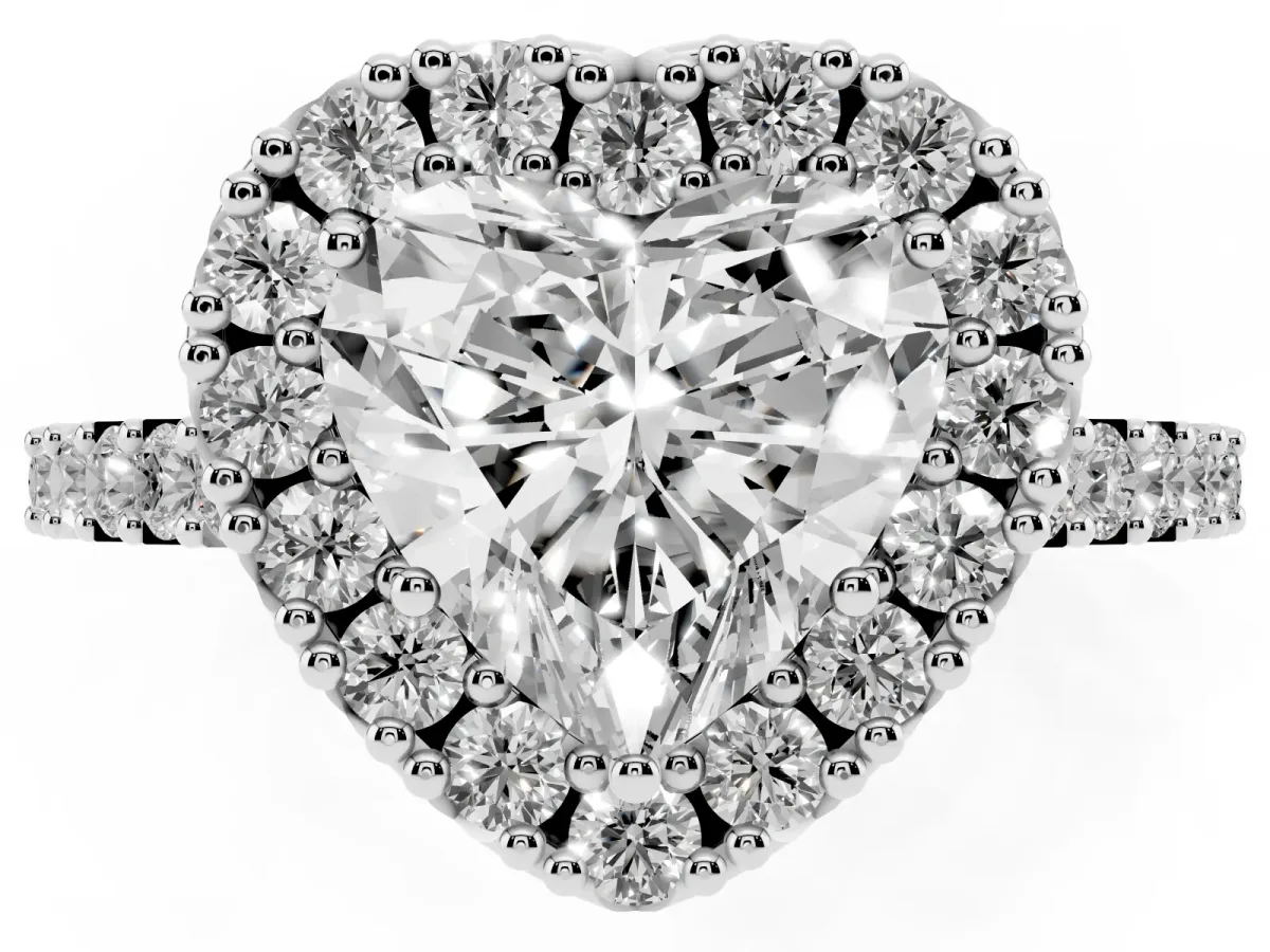 Heart Cut Halo Diamond Pavé Solitaire Ring Platinum