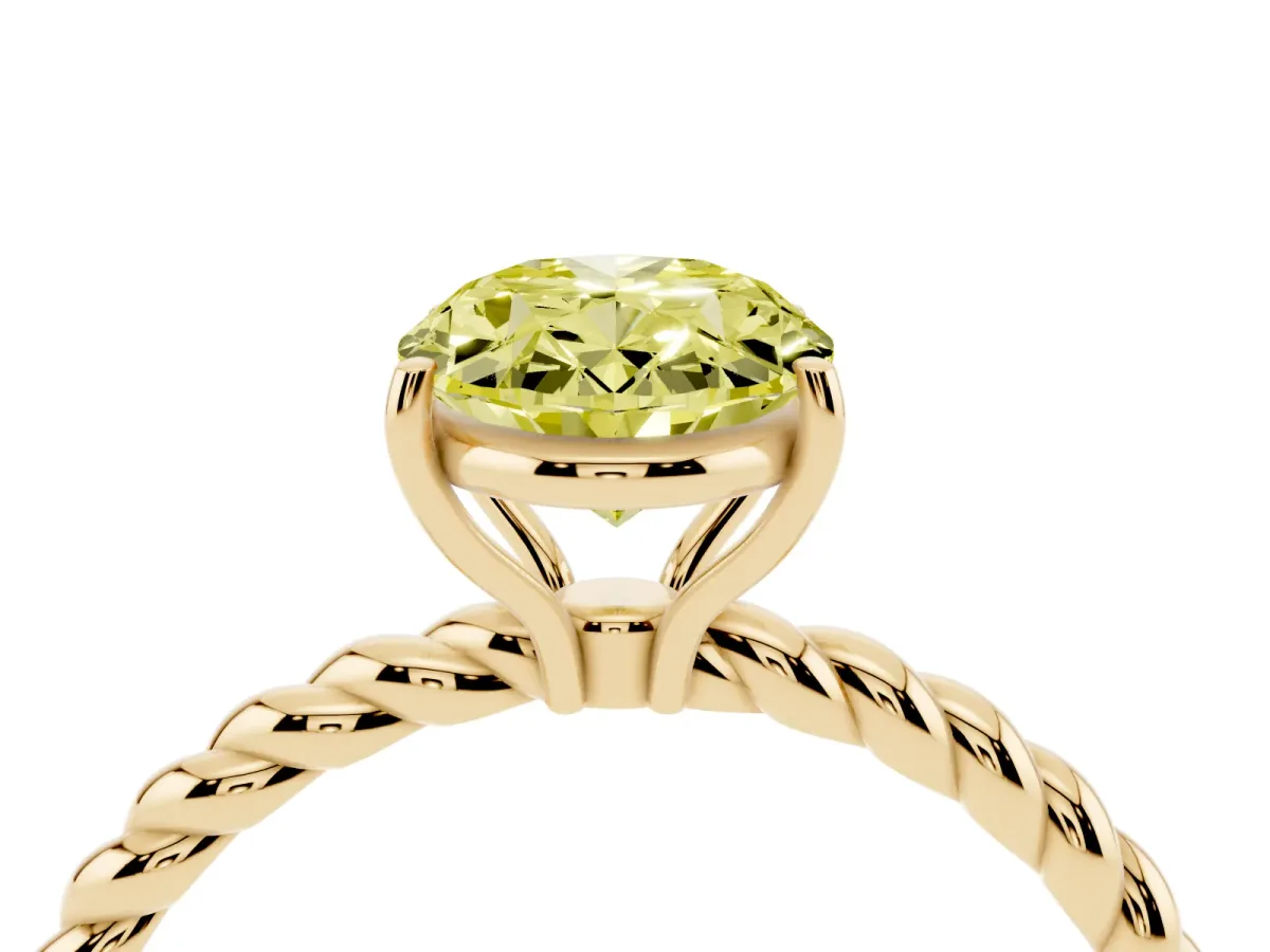 Fancy Yellow Oval Cut Solitaire Twisted Band 4-Prong Ring Yellow gold