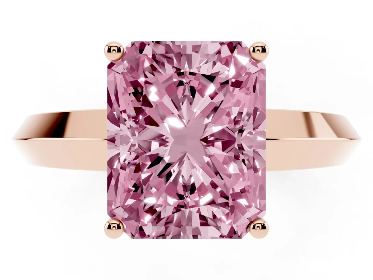 Fancy Pink Radiant Cut Cut Solitaire Engagement Ring with Flat Band and Four-Prong Setting Rose gold