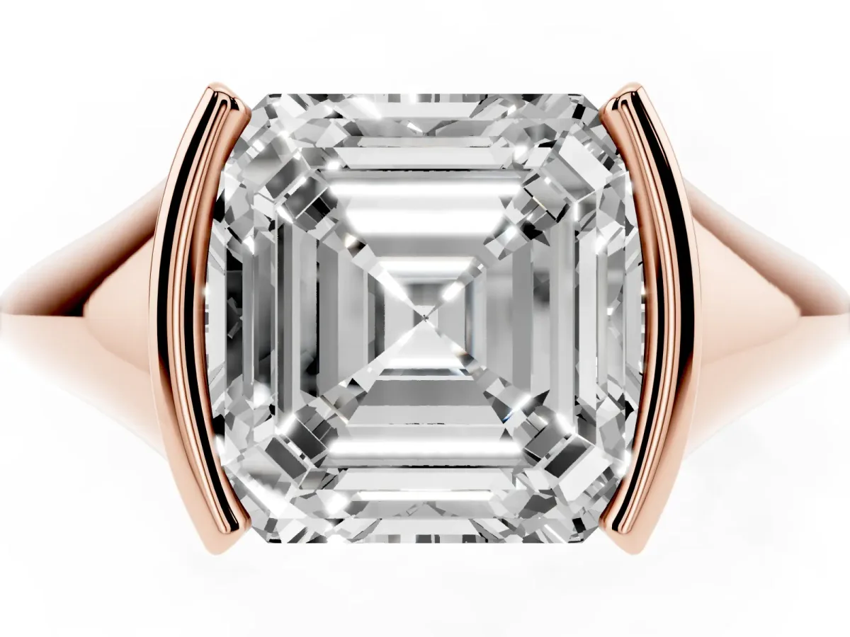 Asscher Cut Solitaire Tension Set Diamond Ring Rose gold
