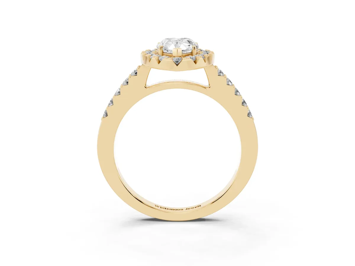 Pear Cut Halo Diamond Pavé Solitaire Ring Yellow gold