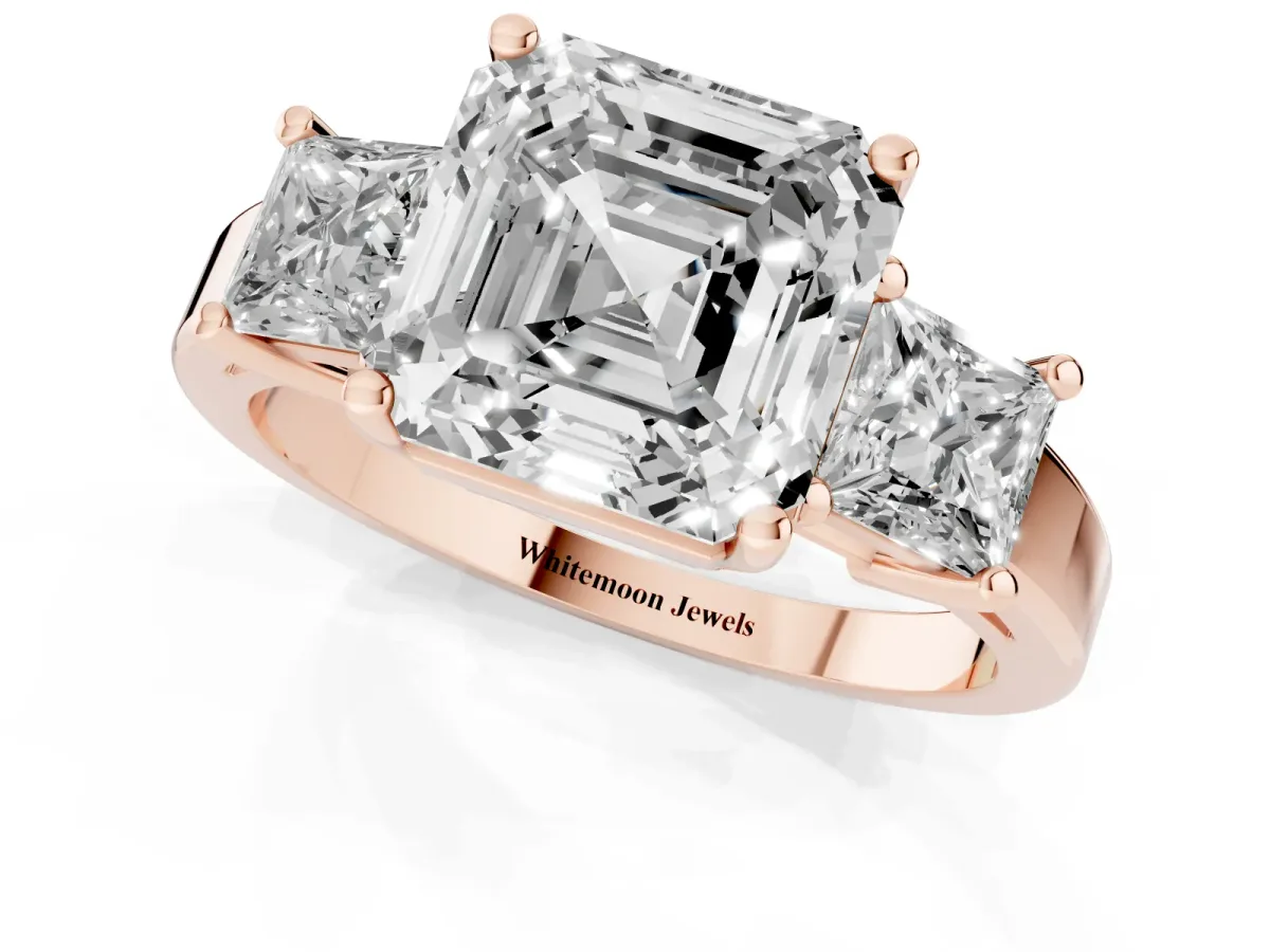 Three-Stone Asscher Cut Cut Solitaire Ring with Prong Setting Rose gold