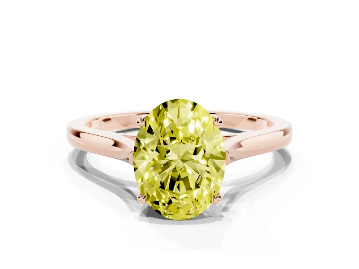Fancy Yellow Oval Cut Solitaire Heart Prong Engagement Ring with Tapered Band Rose gold