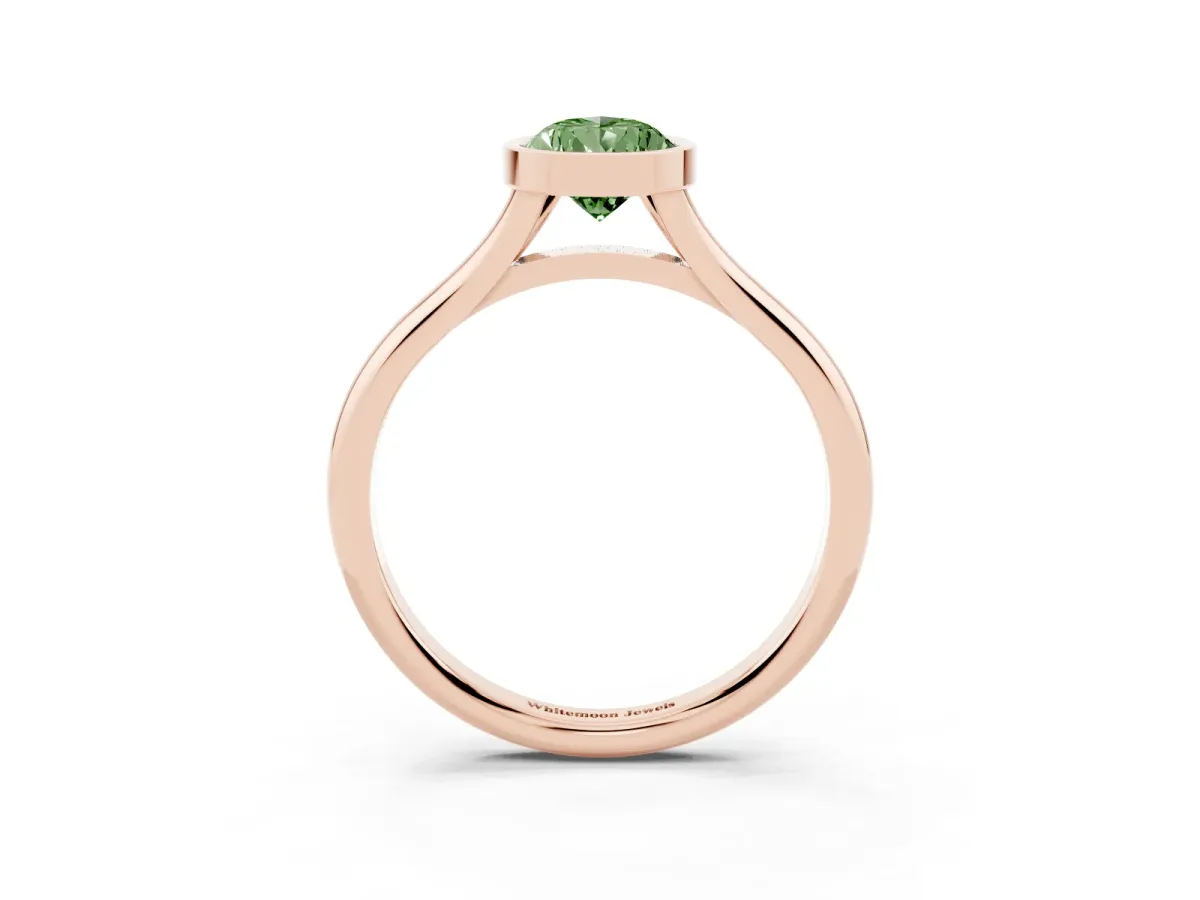 Fancy Green Bezel Set Pear Cut Cut Solitaire Ring with Tapered Band Rose gold
