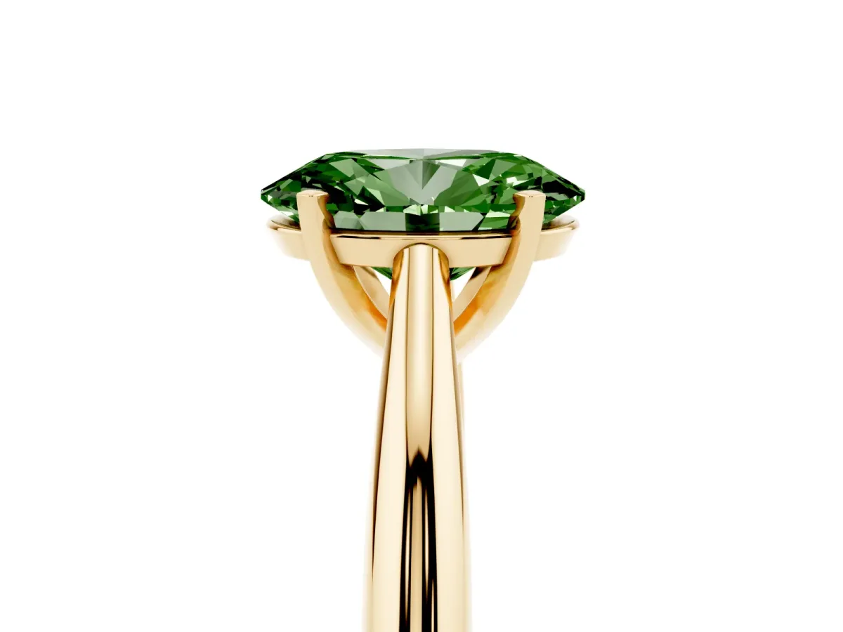 Fancy Green Oval Cut Diamond Solitaire Engagement Ring with Cathedral Setting and Four-Prong Mount Yellow gold