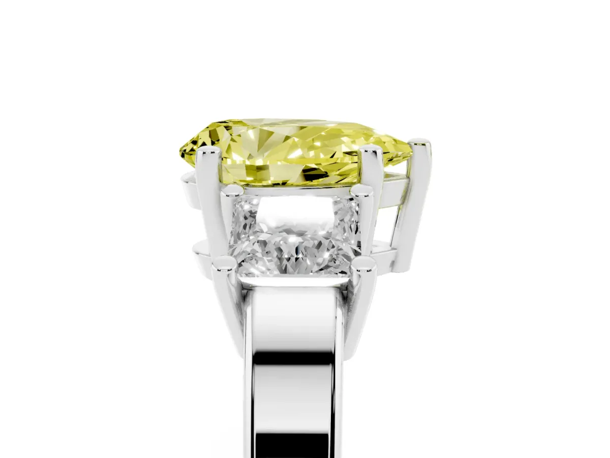 Fancy Yellow Three-Stone Pear Cut Cut Solitaire Ring with Prong Setting Platinum